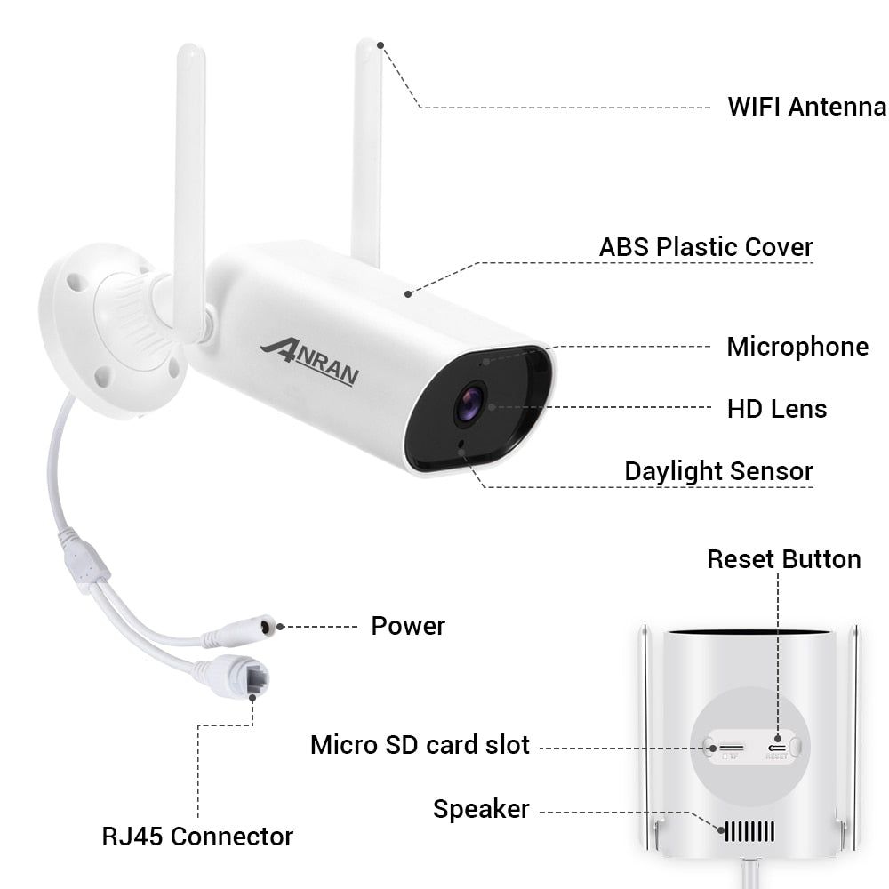 ANRAN 1296P IP Camera Smart Outdoor Wi-Fi Security Camera 3MP Surveillance Camera Waterproof Night Vision APP Control Audio