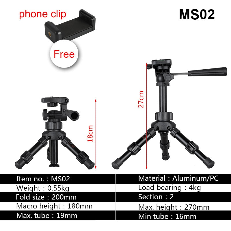 small Lightweight tabletop camera tripod phone stand holder portable Desktop Compact pocket mini tripod for Phone dslr camera