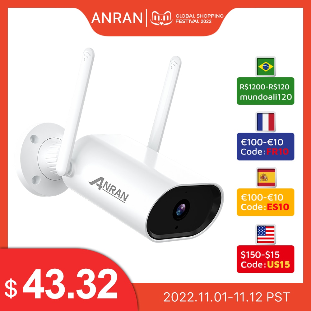 ANRAN 1296P IP Camera Smart Outdoor Wi-Fi Security Camera 3MP Surveillance Camera Waterproof Night Vision APP Control Audio