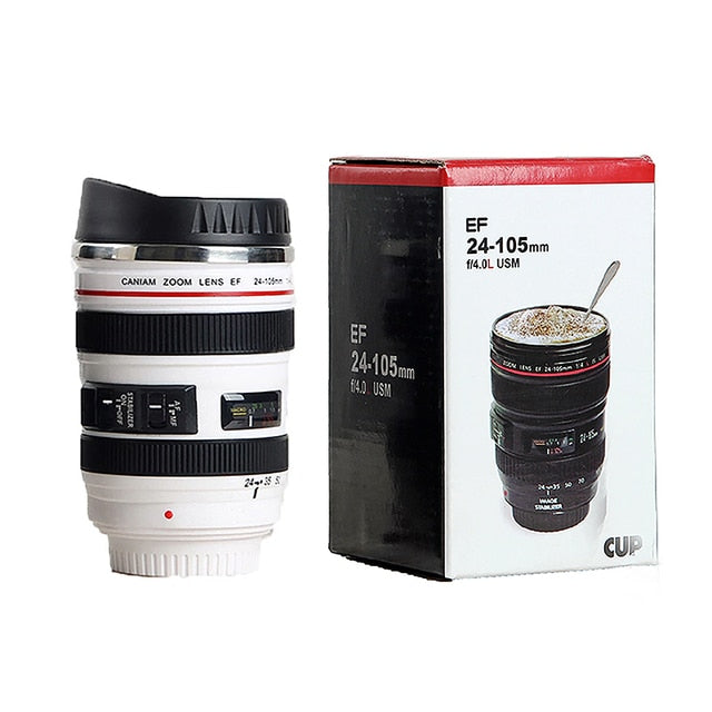 Stainless Steel Camera EF24-105mm Coffee Lens Mug White Black Coffee Mugs Creative Gift Coffee Cups canecas tazas vaso caf