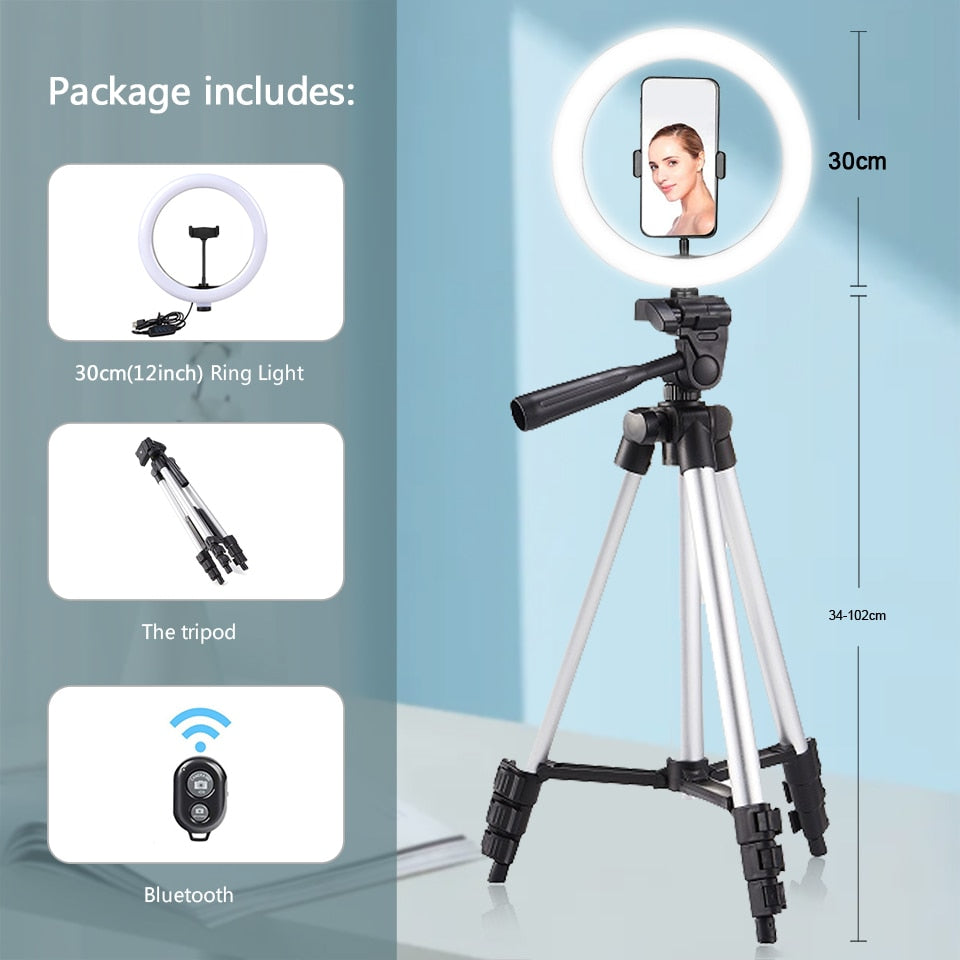 26cm Photo Ringlight Led Selfie Ring Light Phone Remote Control Lamp Photography Lighting With Tripod Stand Holder Youtube Video