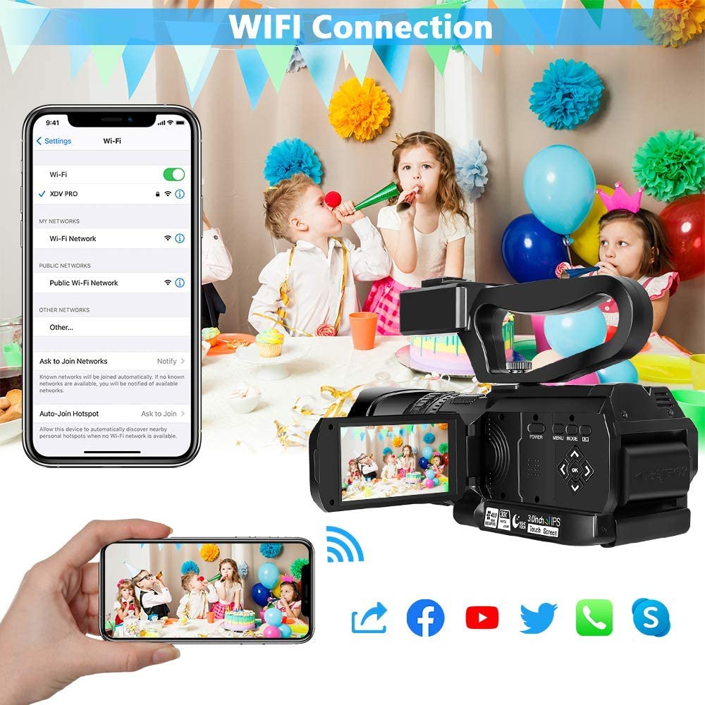 Professional 4K Video Camera 64MP Digital Camcorder For Youtube Vlog Recorder 4 Inch Touch Screen Webcam WiFi Camera Auto Focus