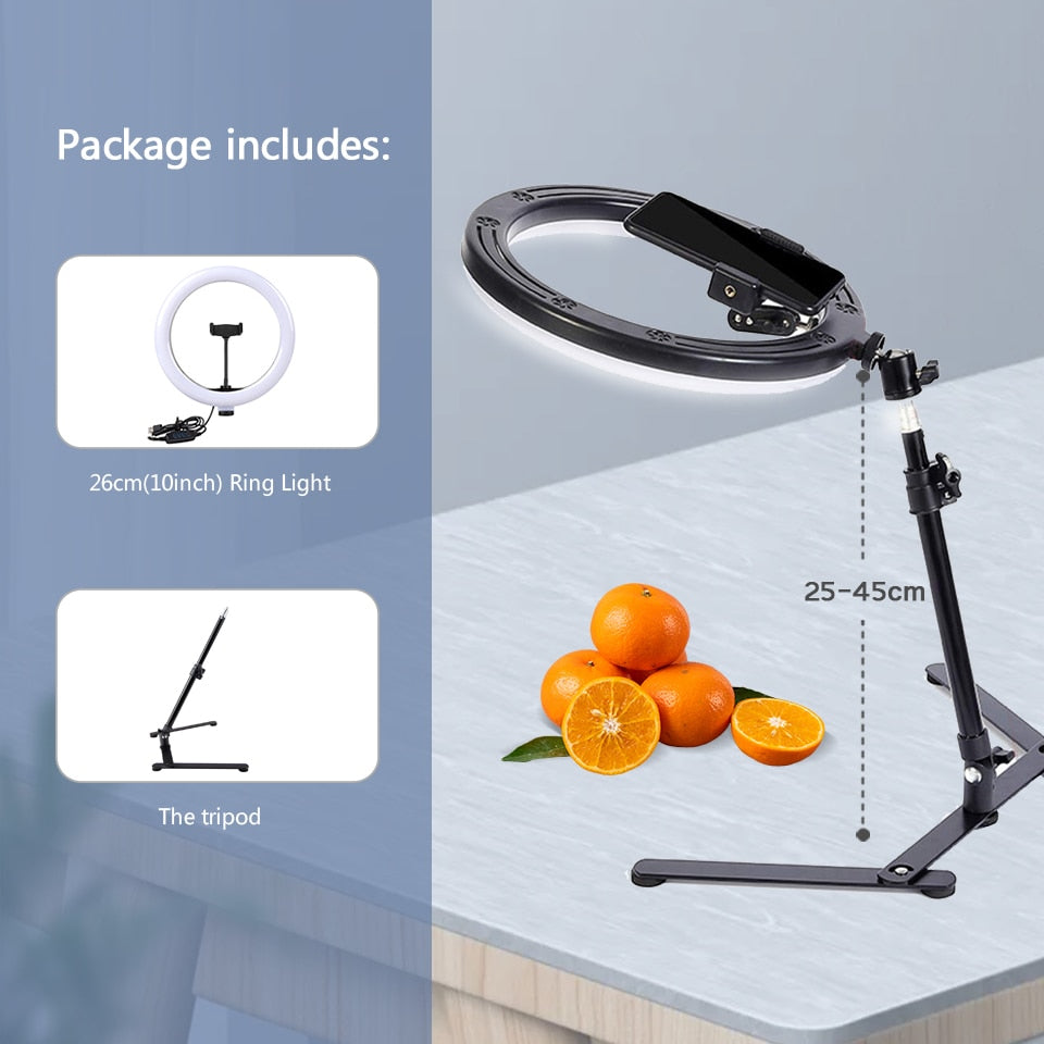 26CM Photography Lighting Phone Ringlight Tripod Stand Photo Led Selfie Remote Fill Ring Light Lamp Video Youtube Live COOK