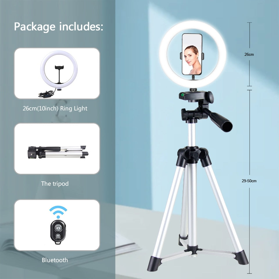 26cm Photo Ringlight Led Selfie Ring Light Phone Remote Control Lamp Photography Lighting With Tripod Stand Holder Youtube Video