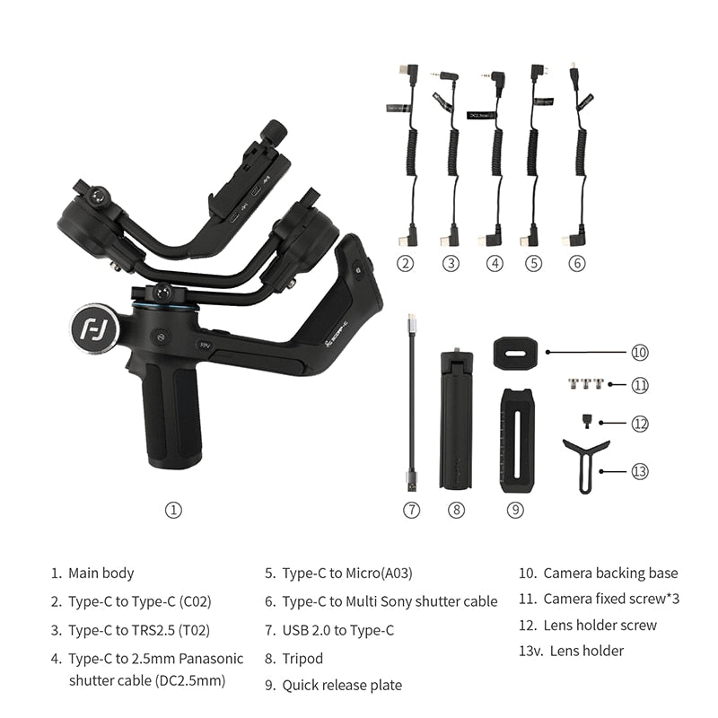 FeiyuTech Feiyu SCORP-C 3-Axis Handheld Gimbal Stabilizer Handle Grip for DSLR Camera Sony/Canon with Pole Tripod