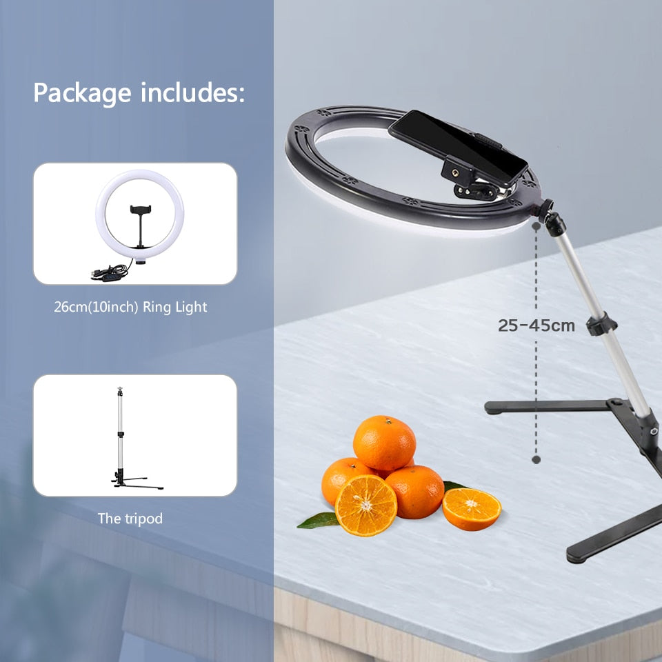 26CM Photography Lighting Phone Ringlight Tripod Stand Photo Led Selfie Remote Fill Ring Light Lamp Video Youtube Live COOK